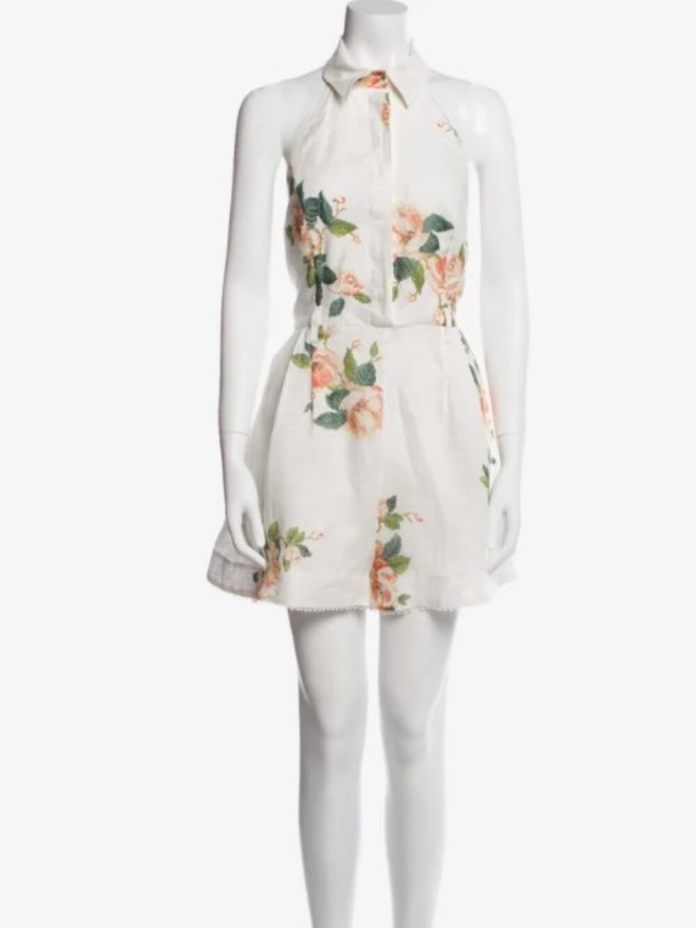 Zimmermann White Pink Floral Print Romper L